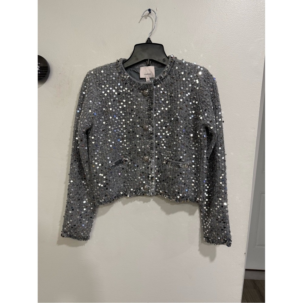 NWT Cinq à Sept Benoit Sequin Jacket‎ Sz X-Small SILVER